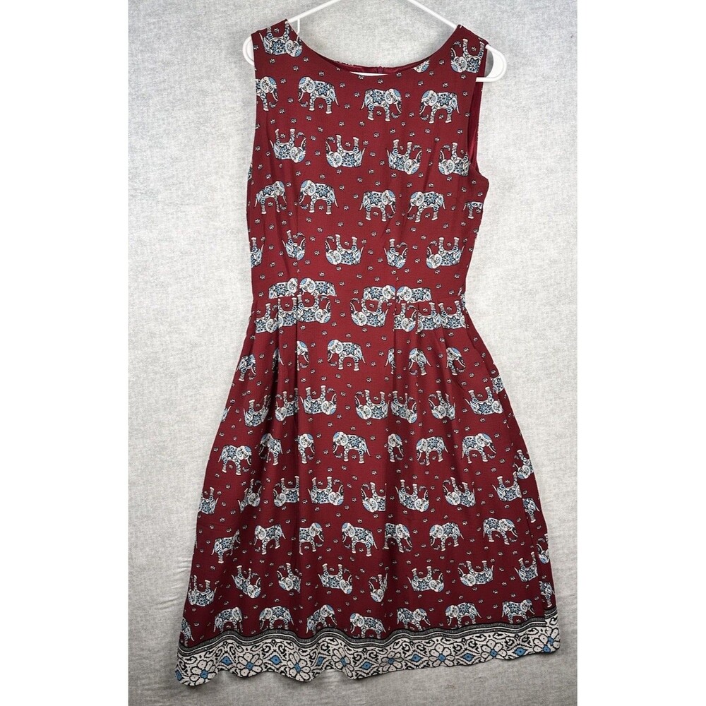 L.A Soul All Over Elephant Tribal Sleeveless Dress  Maroon Boho Women’s Sz Med